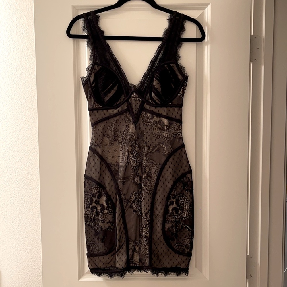BEBE Black Lace Mini Dress - Size S/P
